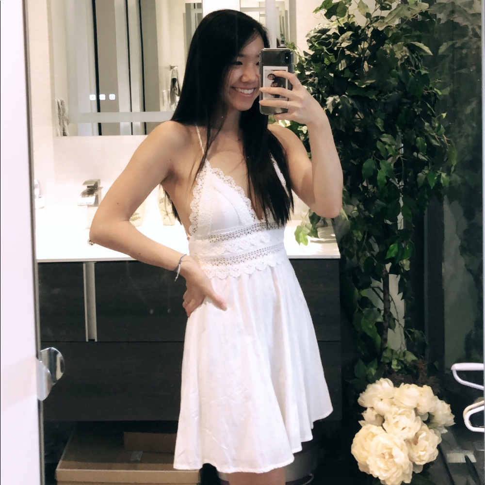 White lace self tie dress